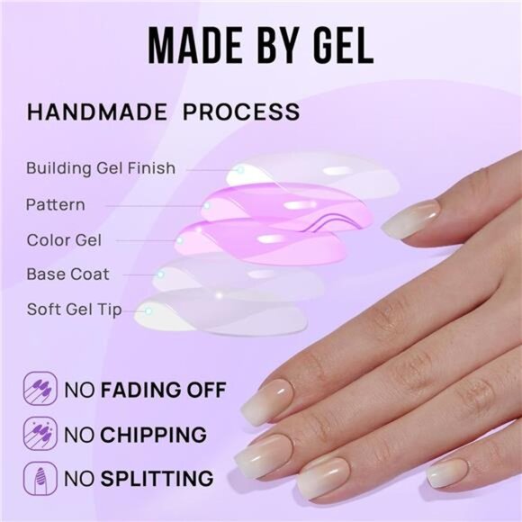 Square Ombre Press On Nails -Soft Gel Press On Nails Short with Nail Glue - Picture 4 of 7
